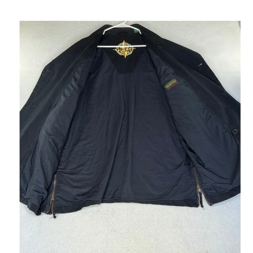 North 44 Canvas Deck Jacket Mens L Navy Double Breasted Side Zip Nautical